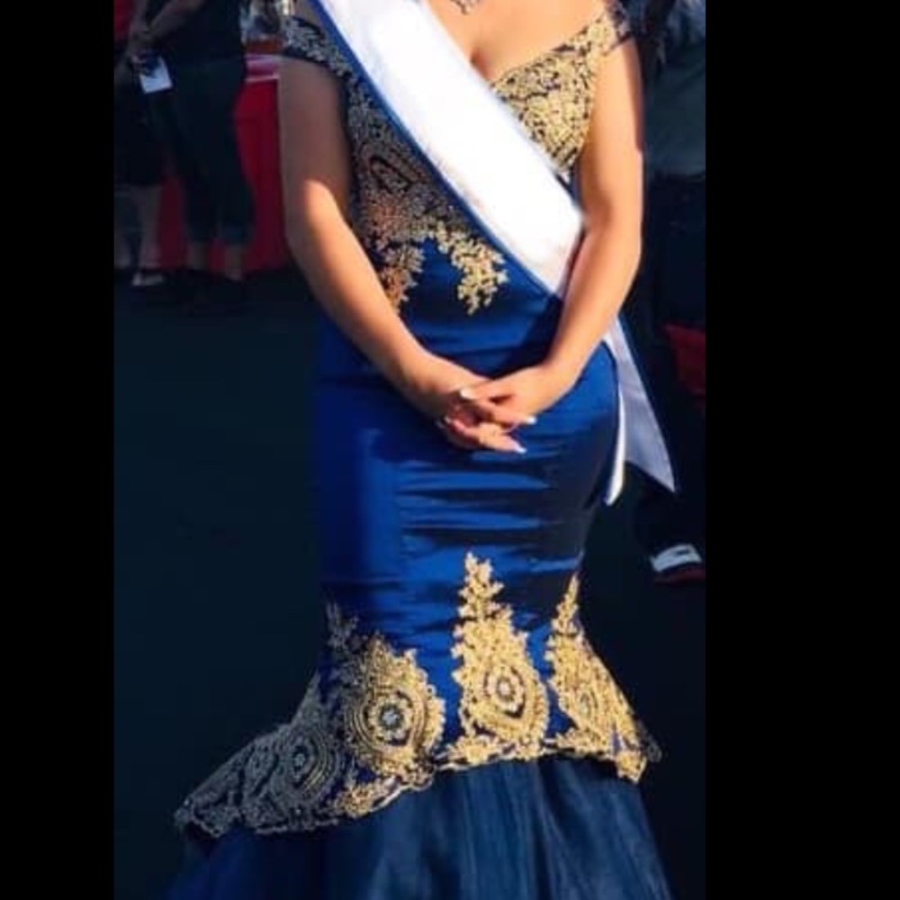 Blue & Gold Gown/Prom dress w/rhinestones